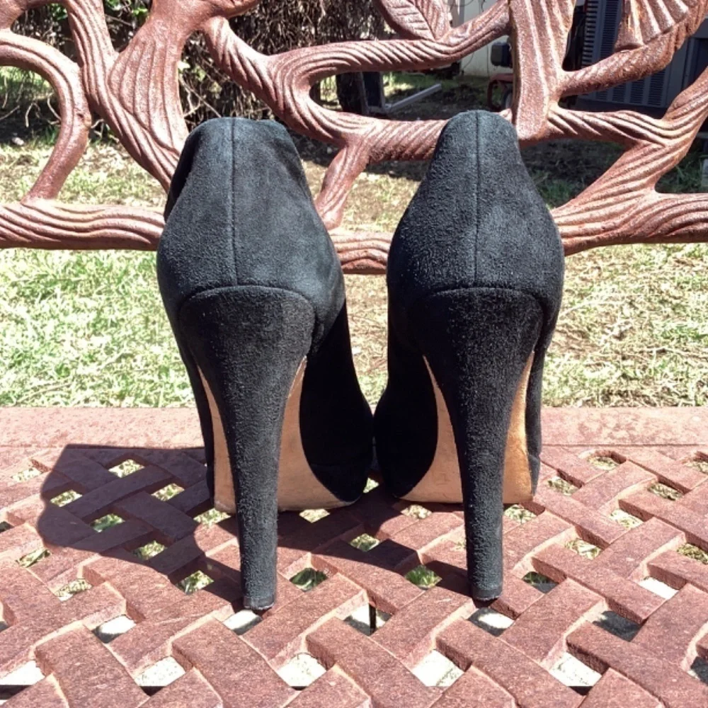 Via Spiga Vero Cuoio Platform Slip On Black Suede Leather Round Toe Ankl…